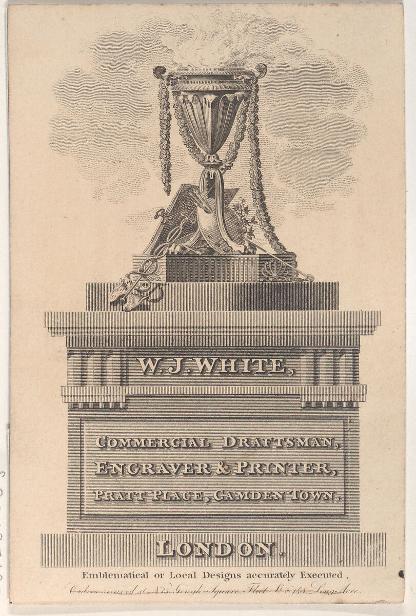 Trade Card for W. J. White, Commercial Draftsman, Engraver & Printer, Anonymous, British, 19th century, Engraving 