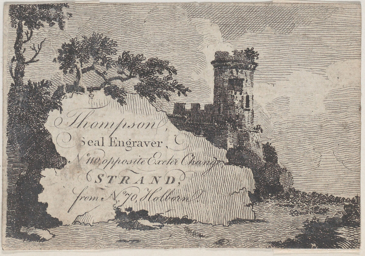 Trade Card for Thompson, Seal Engraver, Anonymous, British, 19th century, Engraving 