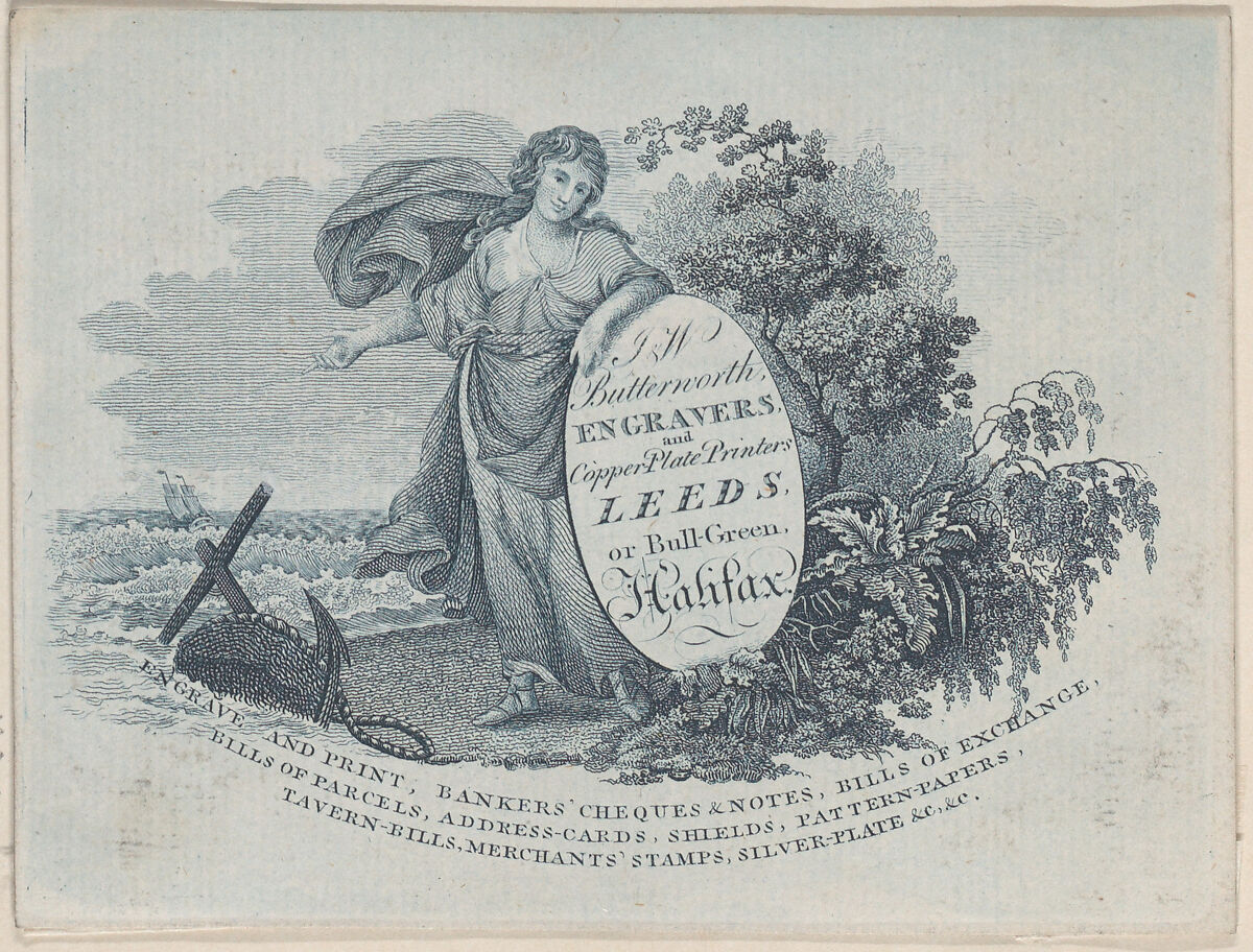 Trade Card for J & W Butterworth, Engravers & Copper Plate Printers, Anonymous, British, 19th century, Engraving 