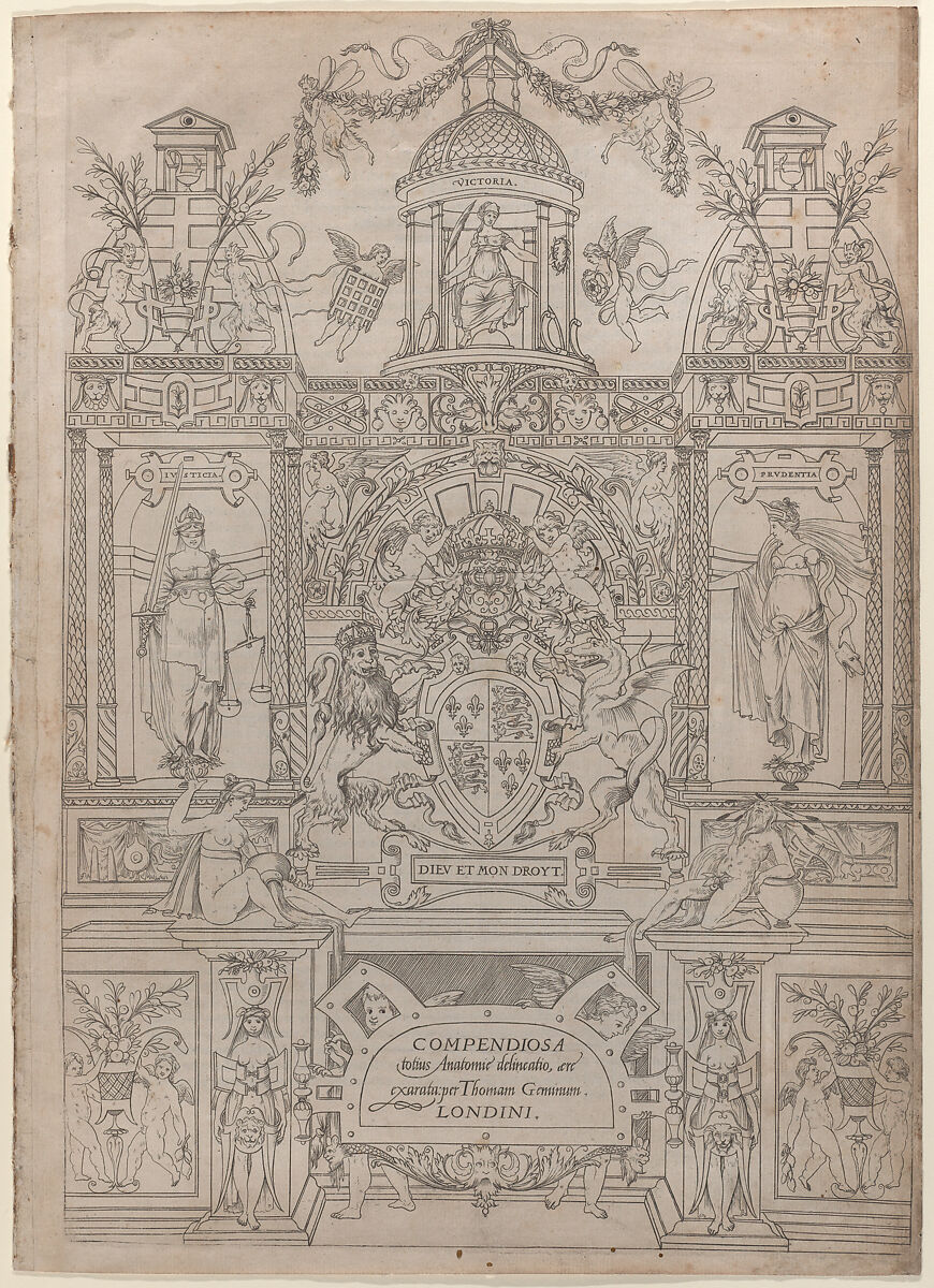 Title Page and Dedication for the "Compendiosa totius Anatomiae delineatio", Thomas Geminus (Netherlandish, active London, 1515–1562), Engraving and letterpress 