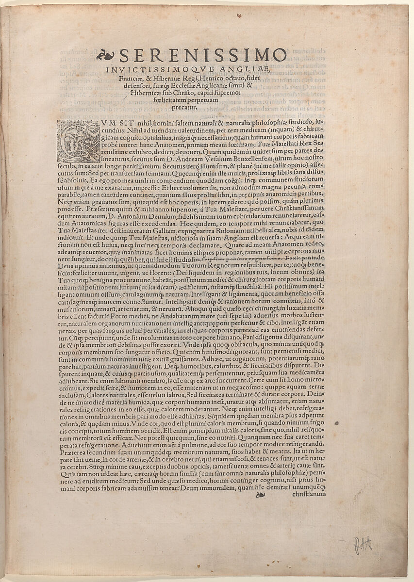 Title Page and Dedication for the "Compendiosa totius Anatomiae delineatio", Thomas Geminus (Netherlandish, active London, 1515–1562), Engraving and letterpress