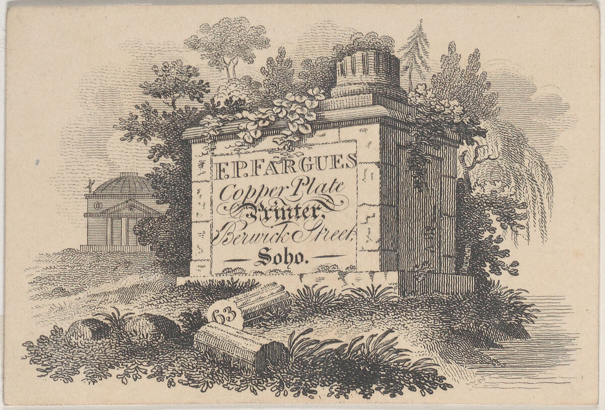 Trade Card for F.P. Fargues, Copper Plate Printer, Anonymous, British, 19th century, Engraving 