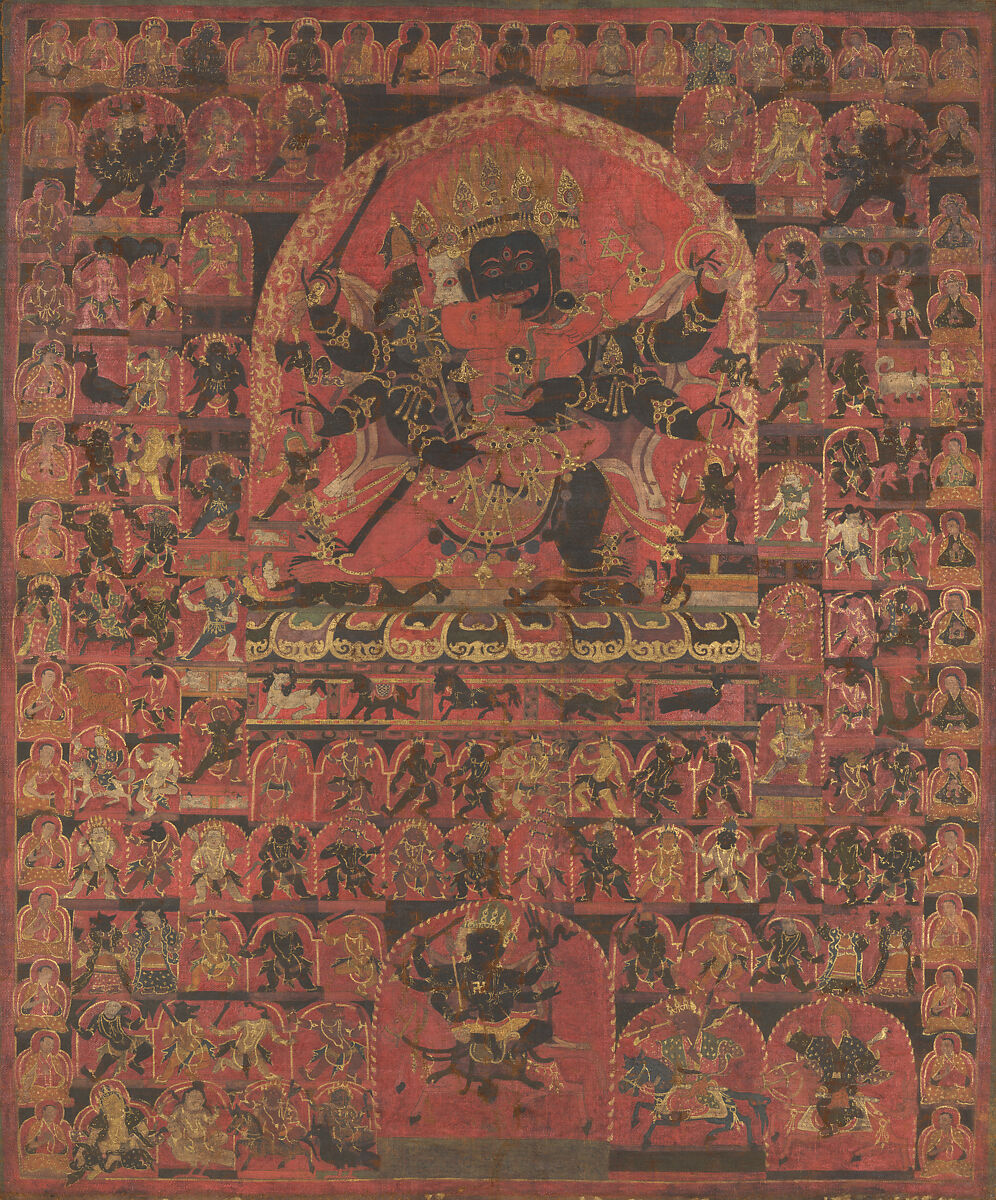 Bon Deity Trowo Tsochog Khagying, Distemper, ink, and gold on cloth, Tibet 