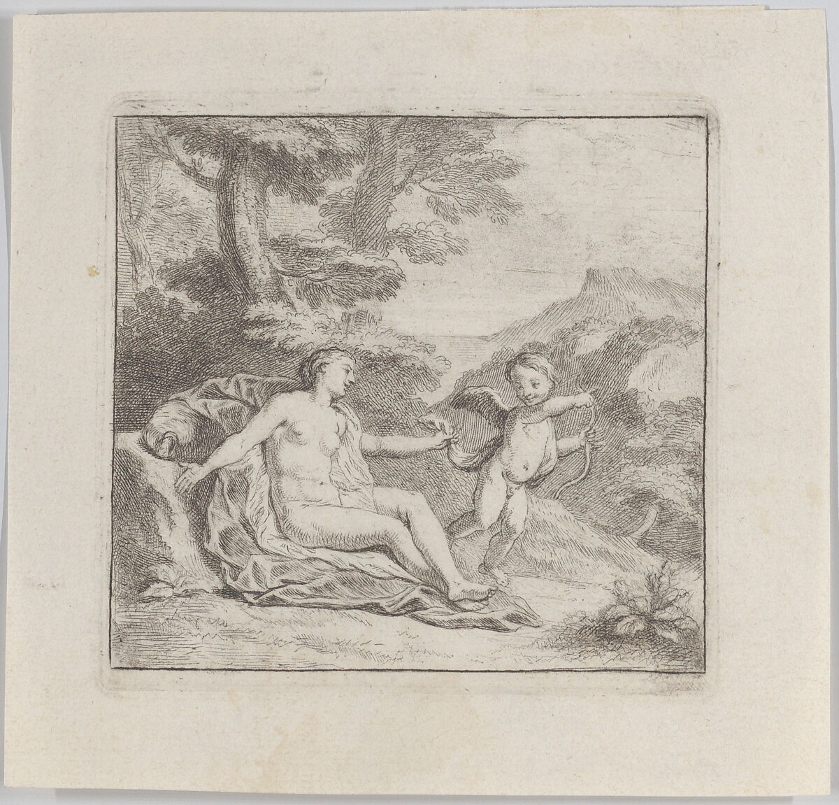 Venus stopping love, Charles Antoine Coypel (French, Paris 1694–1752 Paris), Etching 