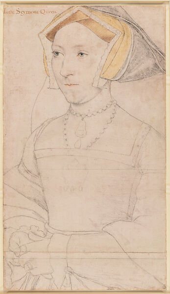 Jane Seymour, Hans Holbein the Younger  German, Black and colored chalk, reinforced with pen and ink and metalpoint, on pale pink prepared paper