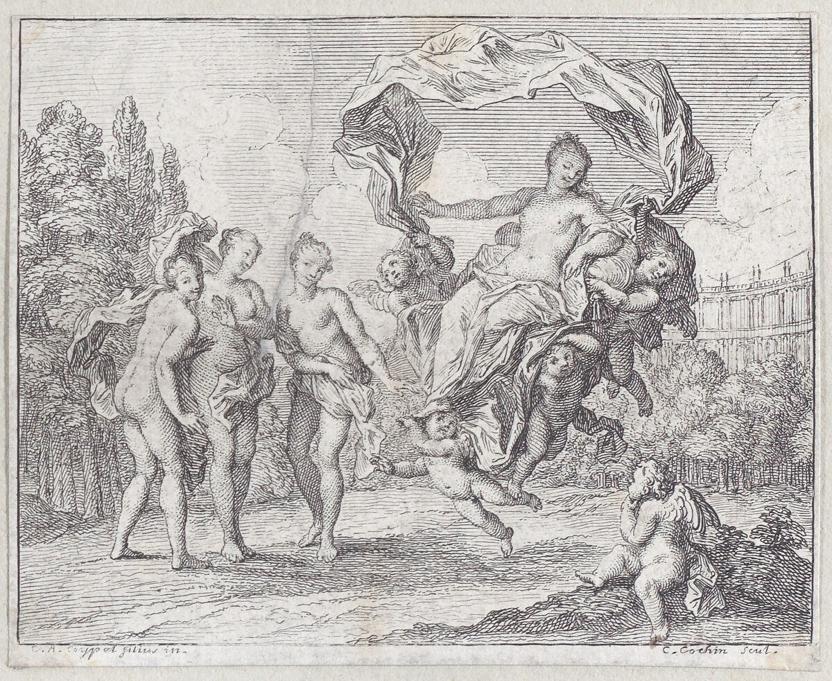 The Graces, Fable VIII in La Motte, Fables Nouvelles, Charles Nicolas Cochin I (French, Paris 1688–1754 Paris), Etching 