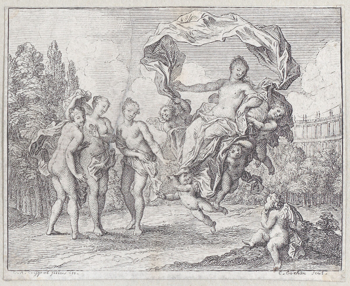 The Graces, Fable VIII in "Fables Nouvelles", Charles Nicolas Cochin I (French, Paris 1688–1754 Paris), Etching 