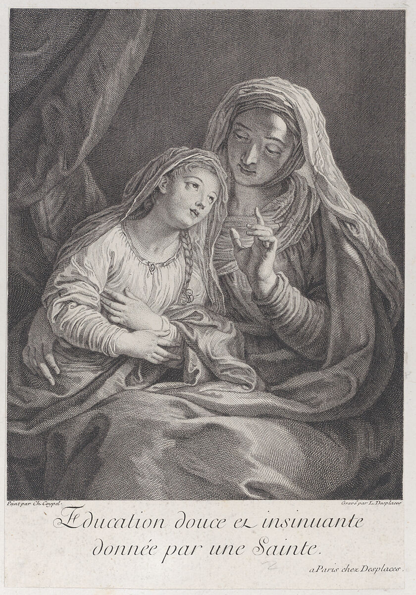The sweet and insinuating education given by a saint (Education douce et insinuante donnée par une Sainte), Louis Desplaces (French, Paris 1682–1739 Paris), Etching and engraving 