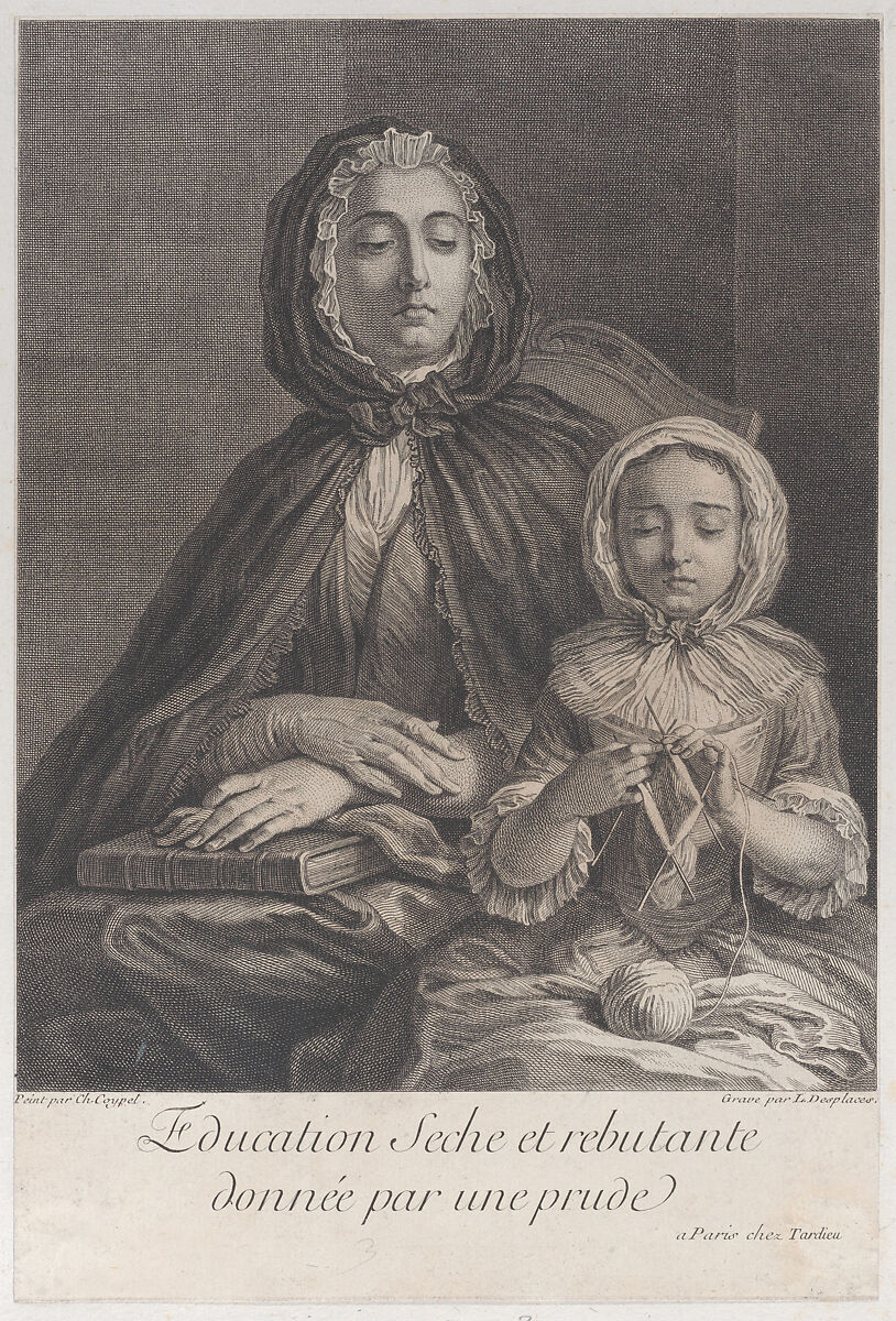 The dry and forbidding education given by a prude (Education seche et rebutante donnée par un prude), Louis Desplaces (French, Paris 1682–1739 Paris), Etching and engraving 