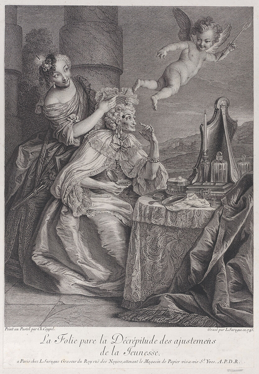 Age adorned by folly with the clothes of youth, Louis Surugue (French, Paris ca. 1686–1762 Grand Vaux), Engraving 