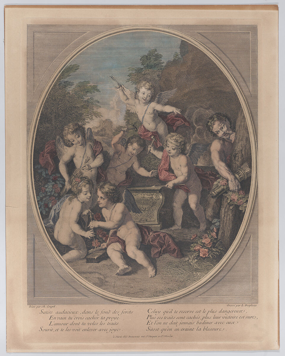 Bold satire in the depths of the forest (Satire audacieux, dans le fond des forets), Louis Desplaces (French, Paris 1682–1739 Paris), Hand-colored engraving 