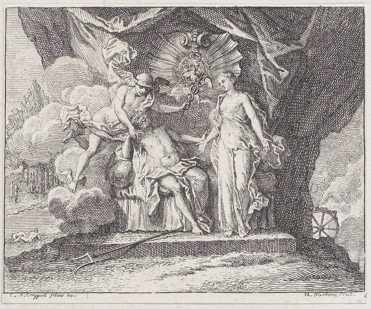 Book 3, Fable 12: Pluto and Proserpina, Nicolas Henry Tardieu (French, Paris 1674–1749 Paris), Etching and engraving 