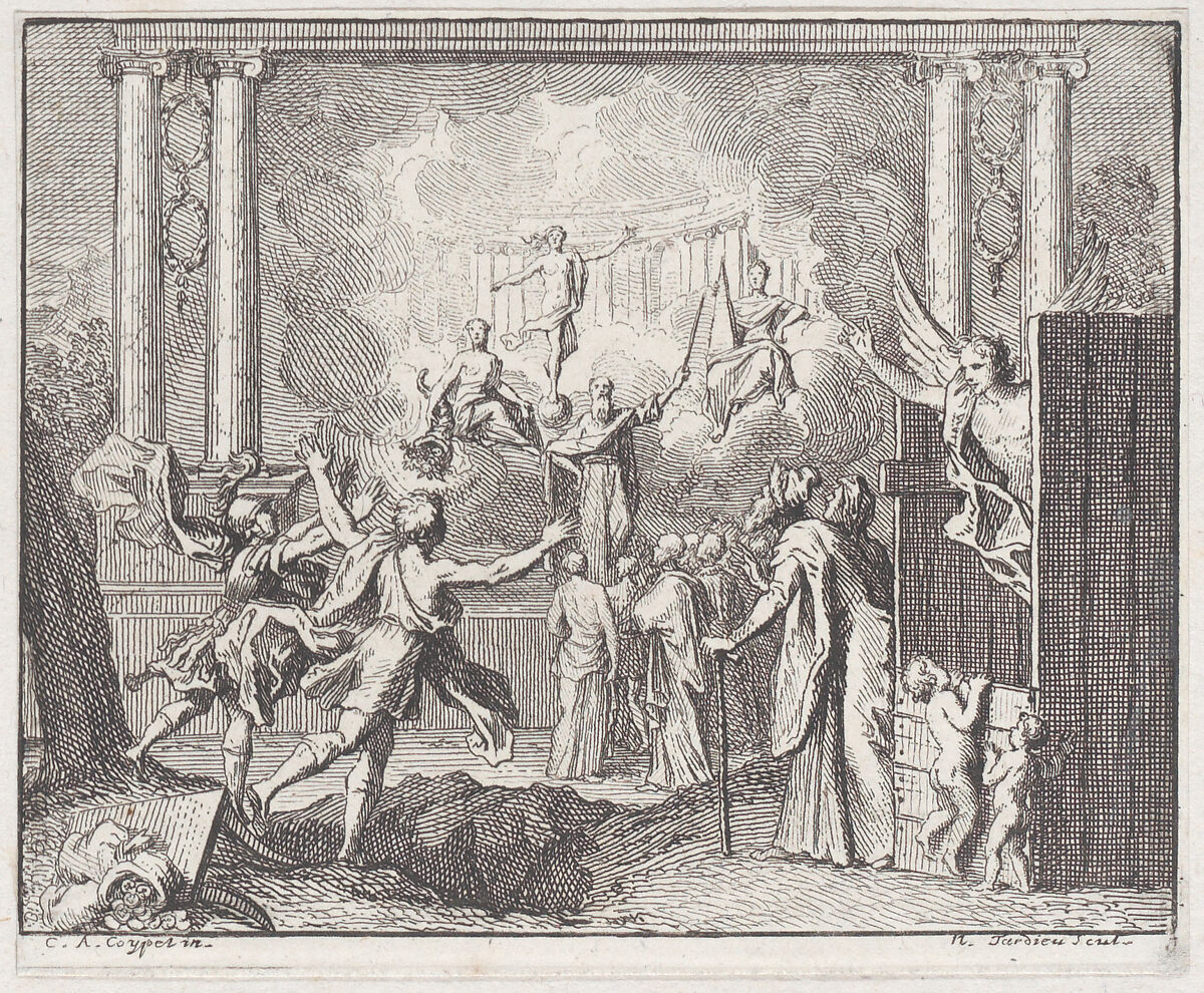 Book 5, Fable 14: the present and the future (Le present et l'avenir), from "Fables Nouvelles", Nicolas Henry Tardieu (French, Paris 1674–1749 Paris), Etching and engraving 