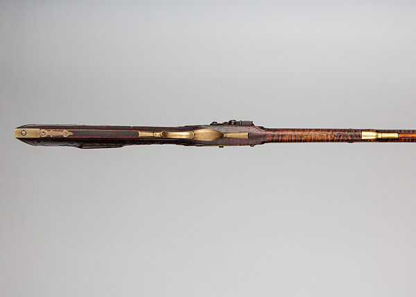 American Longrifle, John Bonewitz (American, Pennsylvania 1758–1828 Pine Grove, Pennsylvania), Wood, iron, brass, silver, American, Womelsdorf, Pennsylvania