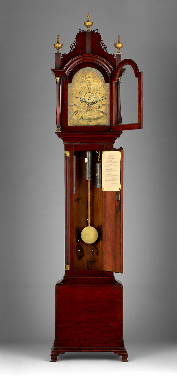 Eight-Day Tall Case Clock with Musical Movement, Movement by Daniel Burnap (American, 1759–1838), Cherry, pine, brass, glass, American