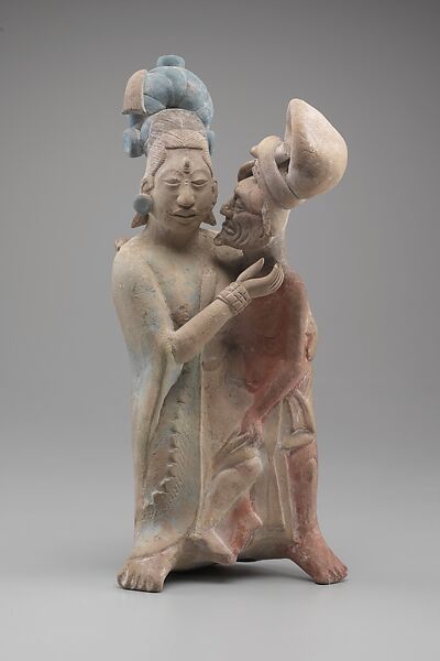 Embracing couple, Ceramic, pigment, Maya