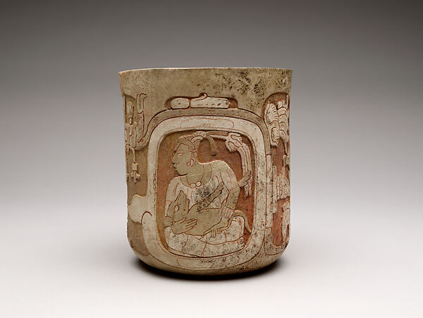 Cylinder vessel, Earthenware with slip, Maya 