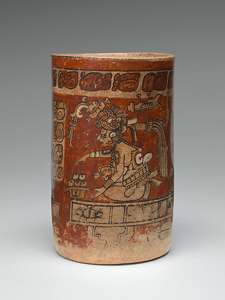 Cylinder vessel, Ceramic, pigment, Maya 