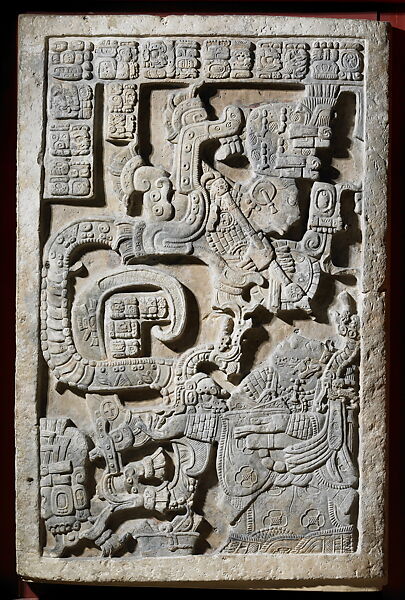 Lady K’abal Xook conjuring a supernatural warrior, Limestone, Maya