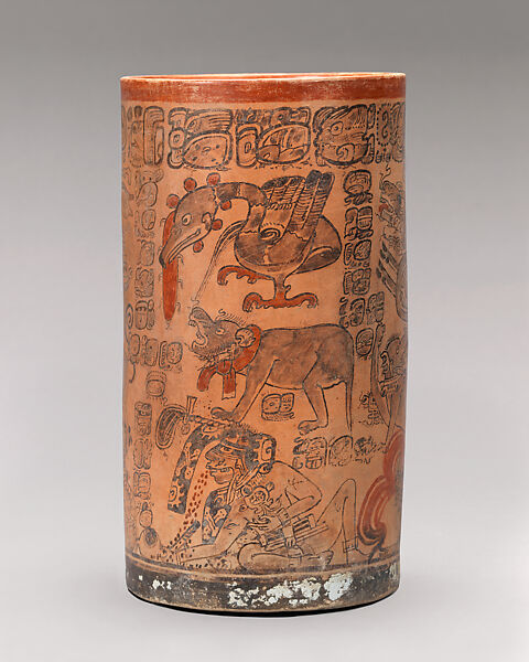 Cylinder vessel, Ceramic, pigment, Maya 