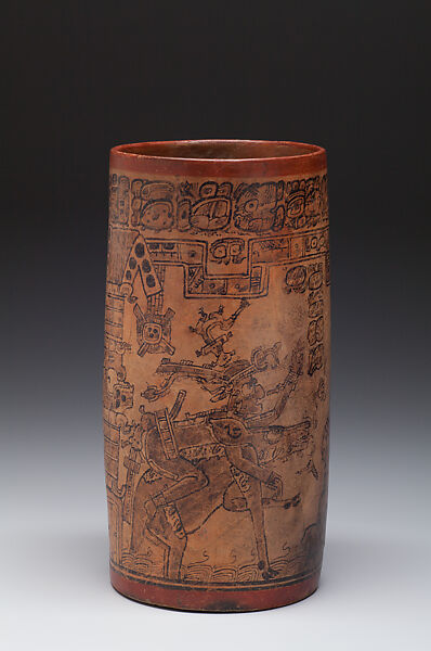 Vessel with mythological scene, Polychromed ceramic, Maya 