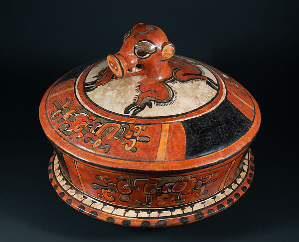 Lidded vessel with peccary, Ceramic, Maya 