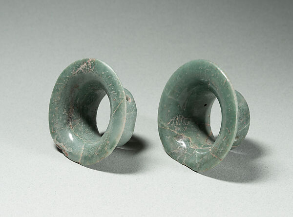 Two ear ornaments, Jade, Maya 