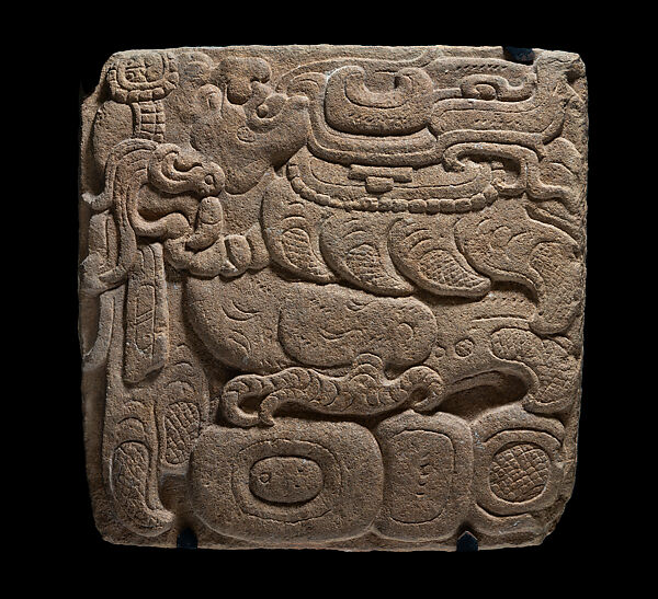 Hieroglyphic block with the name of Itzamnaaj, Sandstone, Maya 