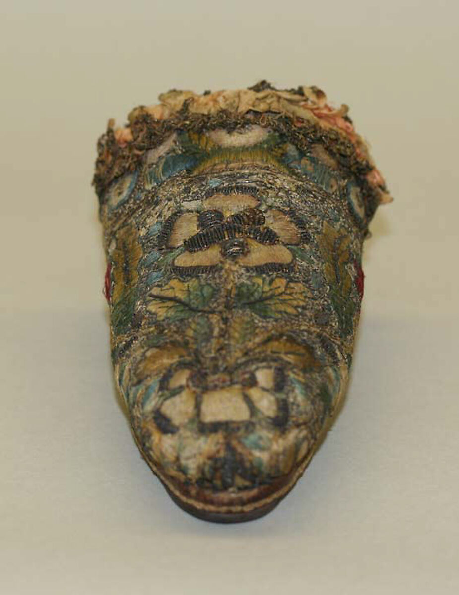 Mules, linen, silk, metallic, leather, British