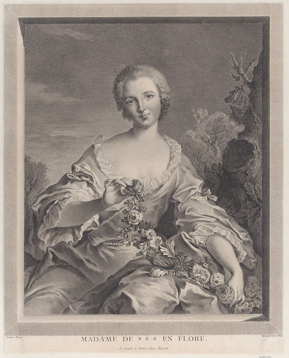 Portrait of Louise Henriette de Bourbon Conti as Flora, Francois Voyez (Le Jeune) (French, Abbeville 1746–1805 Paris), Etching and engraving 