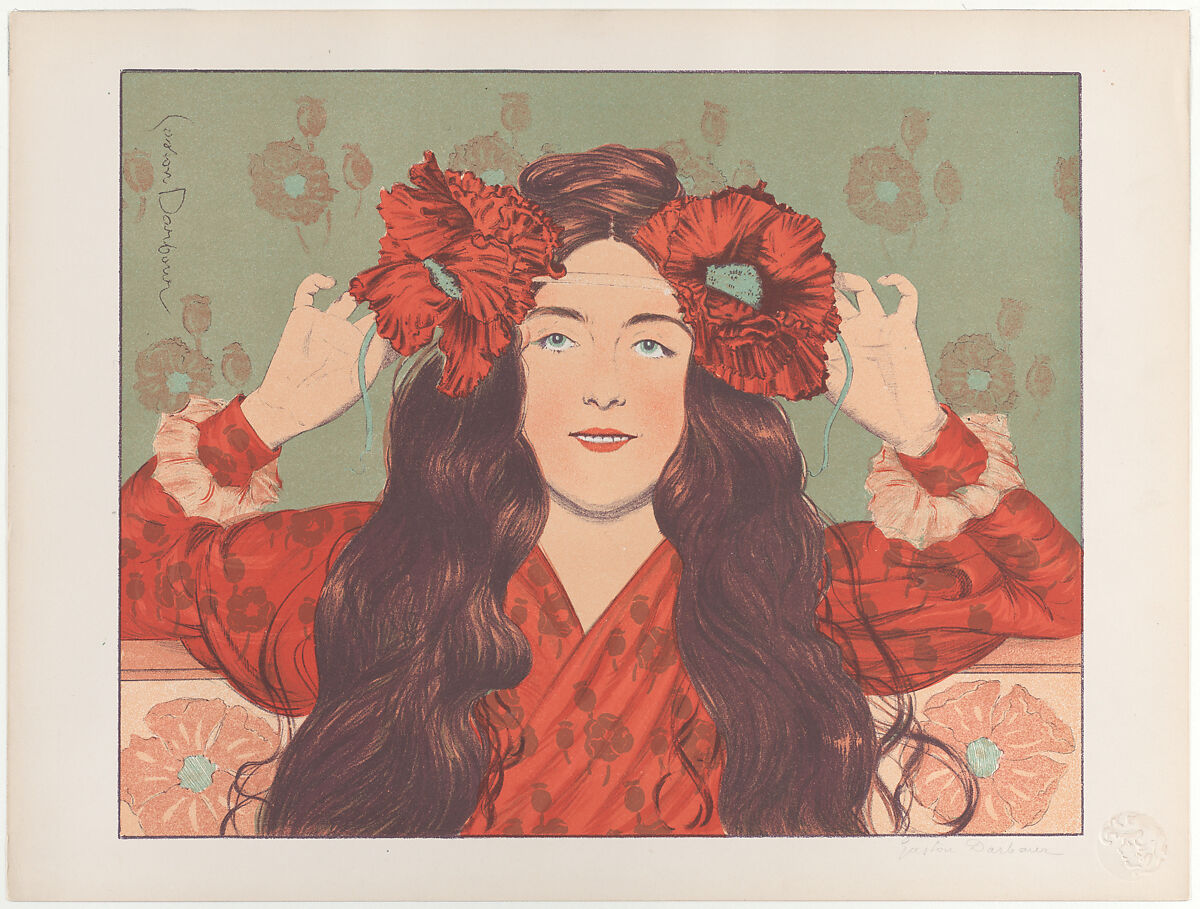 Woman with poppies, from "L'Estampe Moderne", Gaston Darbour (French, Sédan 1869–1964 Menton), Color lithograph 