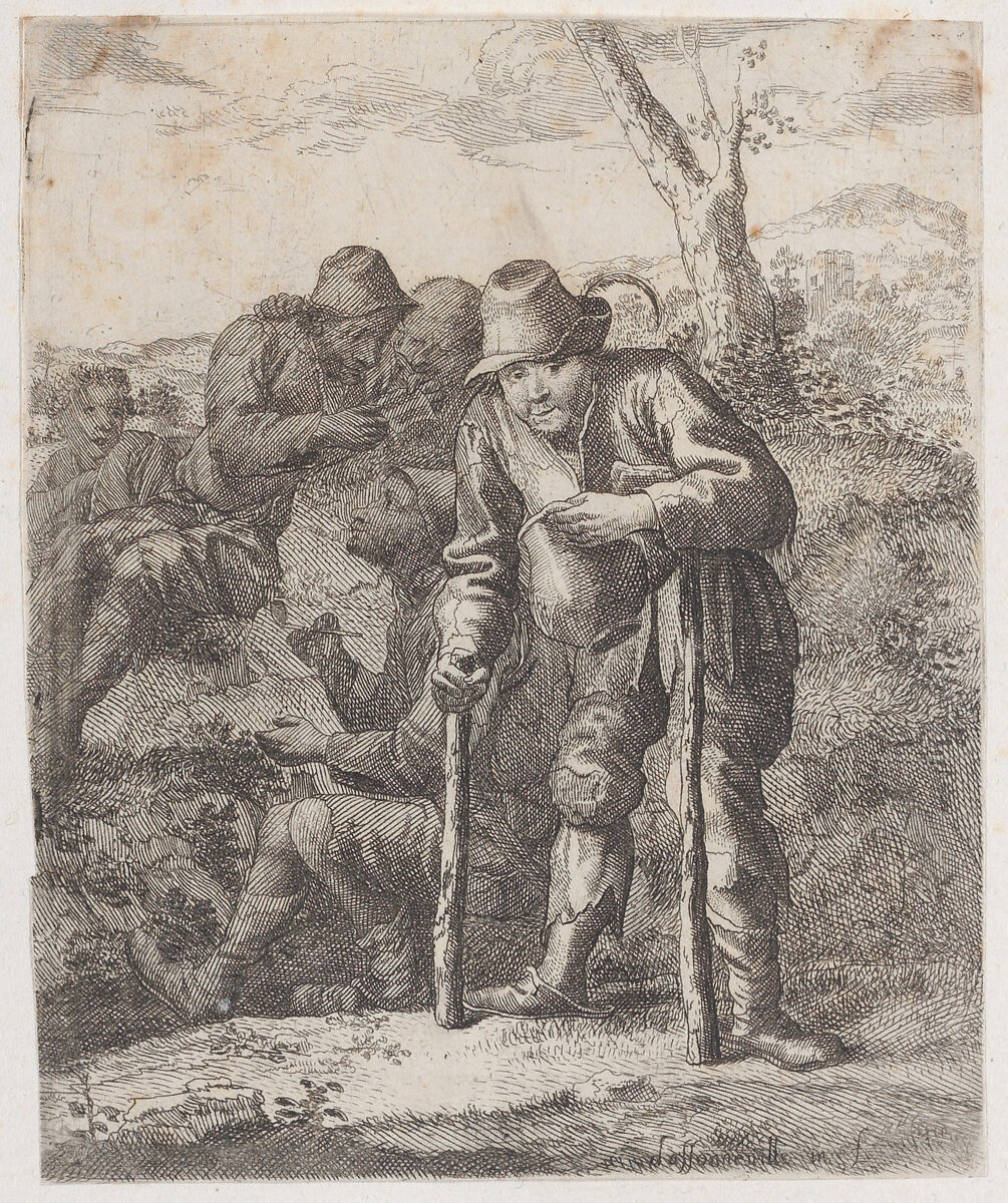 Five beggars in the countryside, Jacques Dassonville (French, ca. 1619–ca. 1670), Etching 