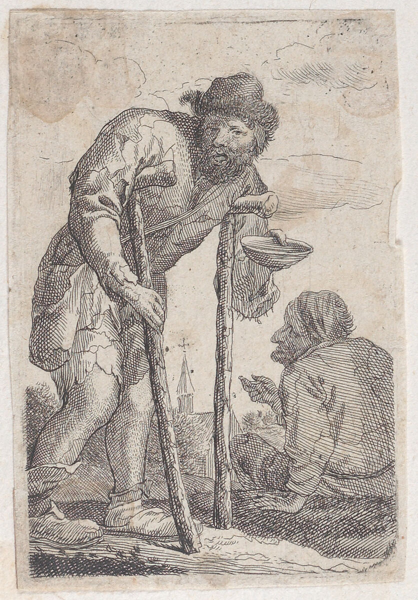 A beggar on crutches holding out a bowl, Jacques Dassonville (French, ca. 1619–ca. 1670), Etching 
