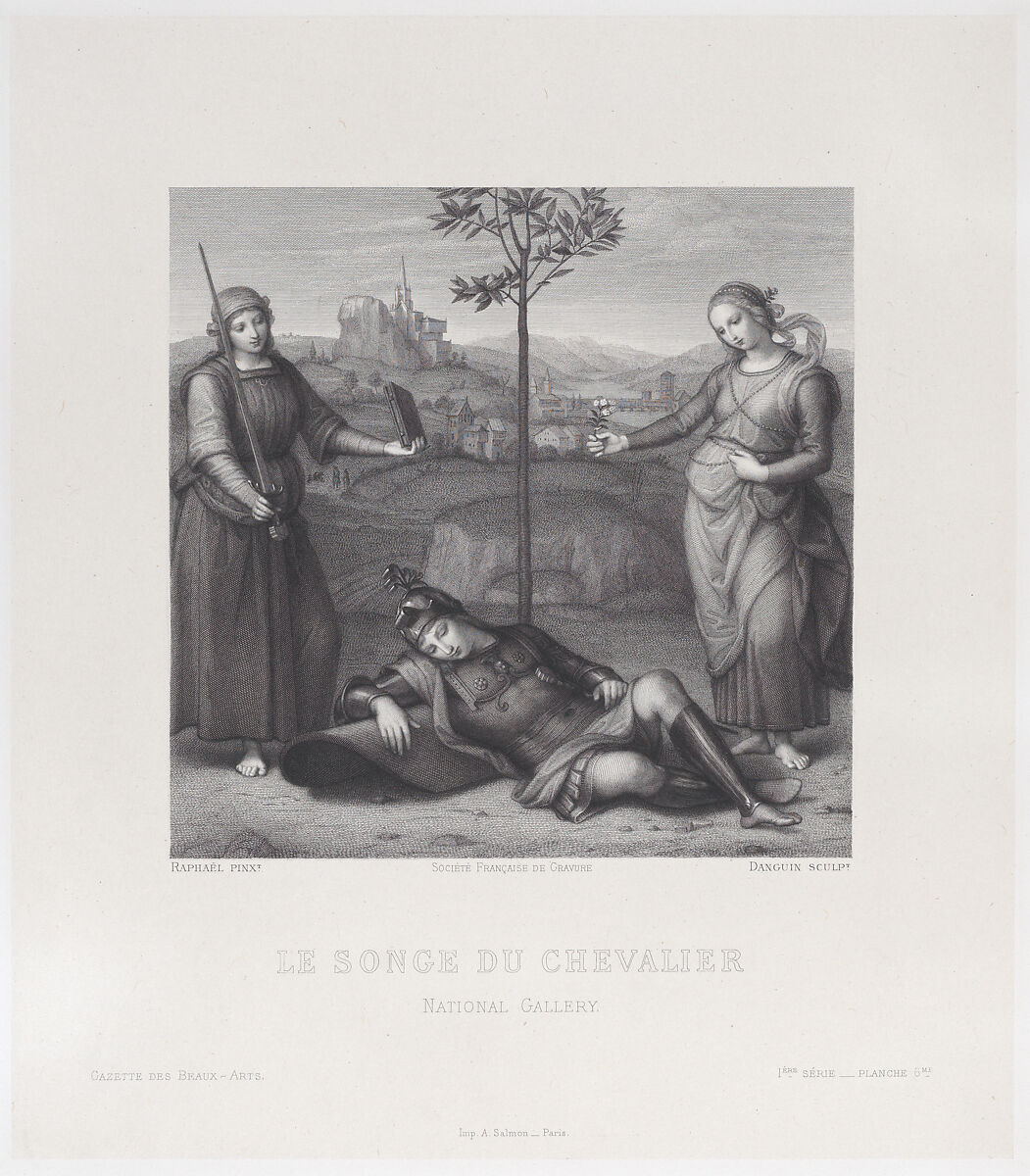 Vision of a Knight (Le Songe du Chevalier), from "Gazette des Beaux-Arts", Jean-Baptiste Danguin (French, Frontenas 1823–1894 Paris), Engraving 
