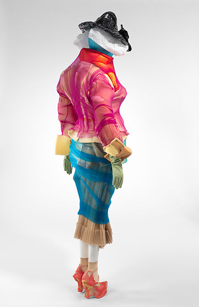 Ensemble, Maison Margiela (French, founded 1988), (a) plastic (possibly polyethylene), paper, (b) plastic (polyurethane foam), nylon, cotton, metal, (c) synthetic fiber, metal, (d) plastic (polyurethane foam), cotton, metal, (e) plastic (polyurethane foam), cotton, metal, (f) cotton, plastic (possibly polyethylene), metal, (g) nylon, (h) silk, cotton, (i, j) leather, nylon, plastic (polyurethane foam), (k, l) leather, (m) nylon, cotton, (n) nylon, French