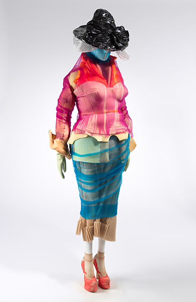 Ensemble, Maison Margiela (French, founded 1988), (a) plastic (possibly polyethylene), paper, (b) plastic (polyurethane foam), nylon, cotton, metal, (c) synthetic fiber, metal, (d) plastic (polyurethane foam), cotton, metal, (e) plastic (polyurethane foam), cotton, metal, (f) cotton, plastic (possibly polyethylene), metal, (g) nylon, (h) silk, cotton, (i, j) leather, nylon, plastic (polyurethane foam), (k, l) leather, (m) nylon, cotton, (n) nylon, French