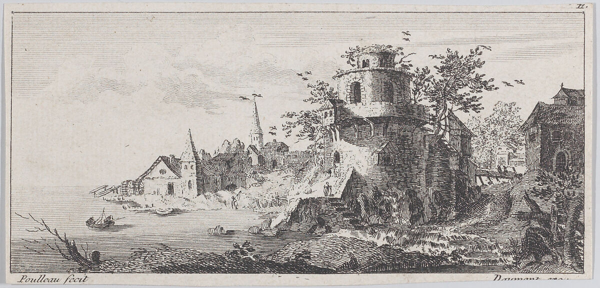 Landscape with round tower, Emile-Florentin Daumont (French, Montereau 1834–ca. 1904), Etching 