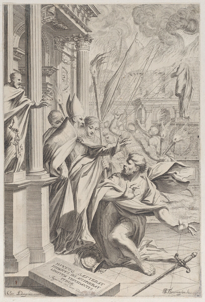 Saint Ambrose repelling Emperor Theodosius, Johann Jakob Thurneysen, the Elder (Swiss, Basel 1636–1711 Basel), Engraving 