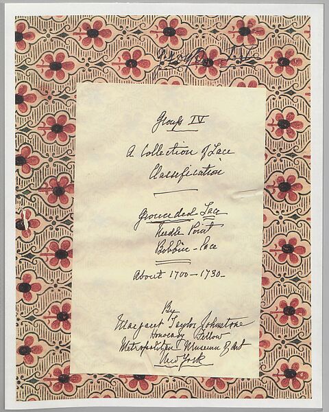 A collection of lace classification, 1937, Margaret Taylor Johnstone