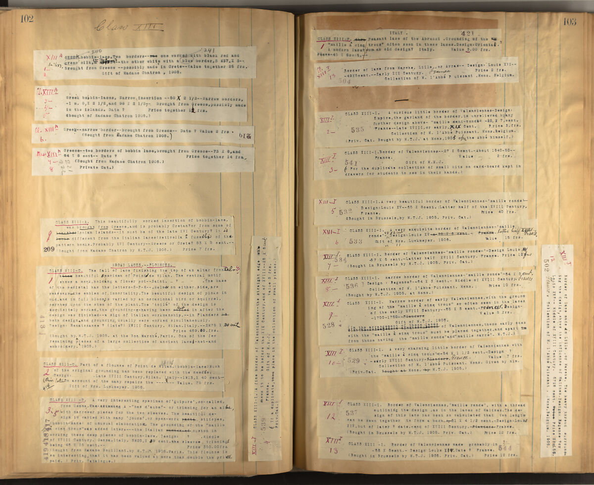 A collection of lace classification, [ca. 1906], Margaret Taylor Johnstone