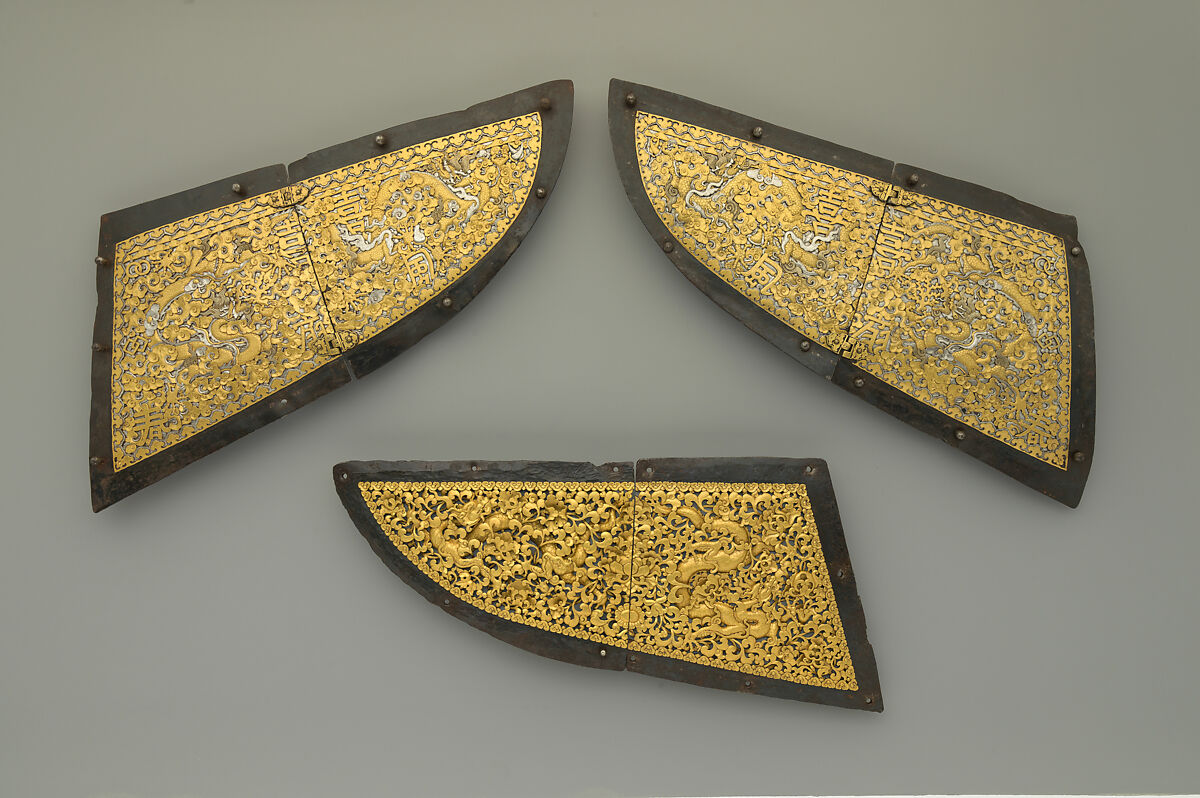 Crinet Plate (Neck Defense) for Ceremonial Horse Armor, Iron, gold, Tibetan
