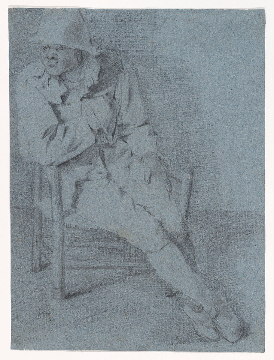 Study of a seated man, one hand resting inside his jacket (recto); Unfinished study on a seated man (verso), Cornelis Bega (Dutch, Haarlem 1631 or 1632–1664 Haarlem), Black chalk, with touches of white chalk, on blue paper 