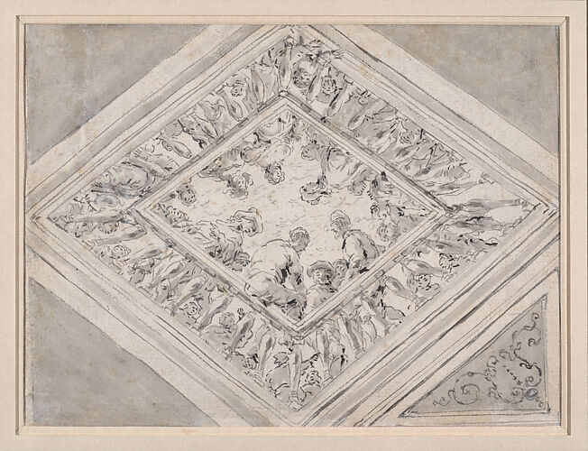 Ceiling Design with Figures along a Lozenge-Shaped Balustrade (recto); Alternative Design with Groups of Figures along a Lozenge-Shaped Window (verso)