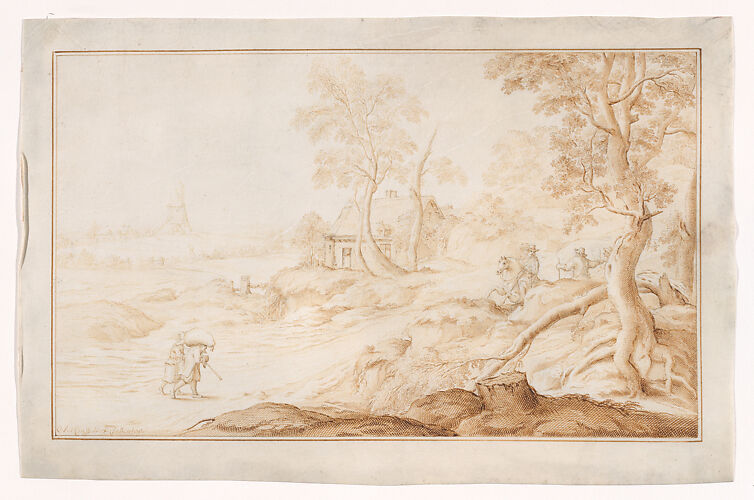 Landscape with a horseman and a windmill in the distance