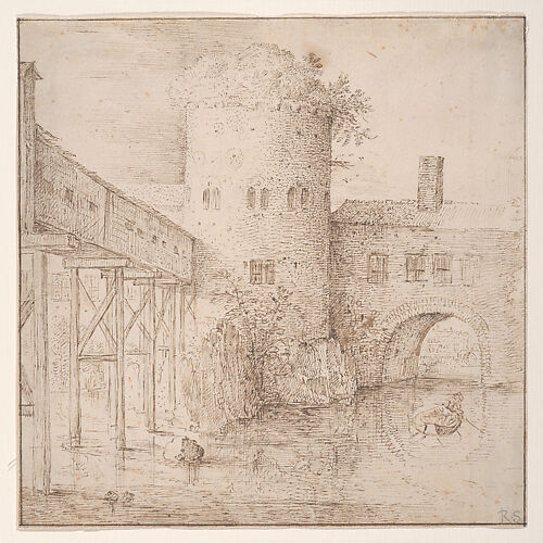 A Mill with a Fortified Bridge, a Rowing Boat in the Foreground