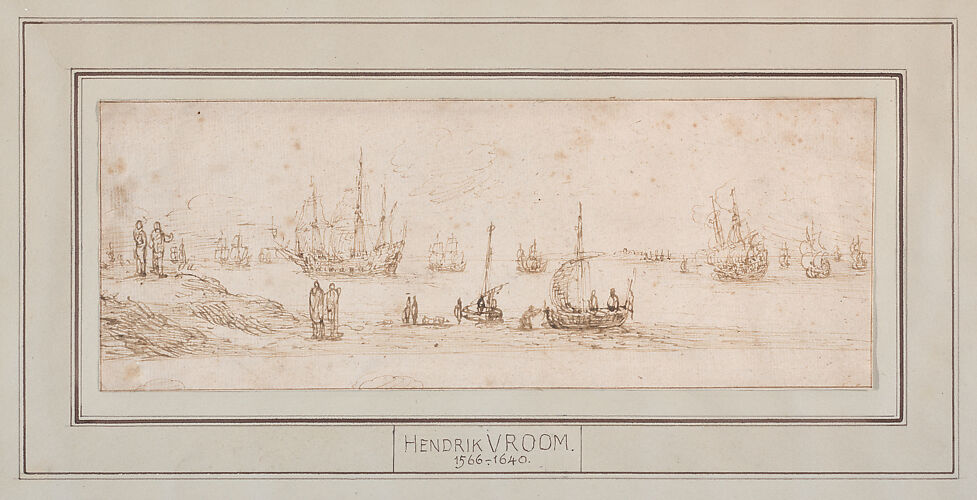 A Fleet of Men-o-War with Figures on the Shore