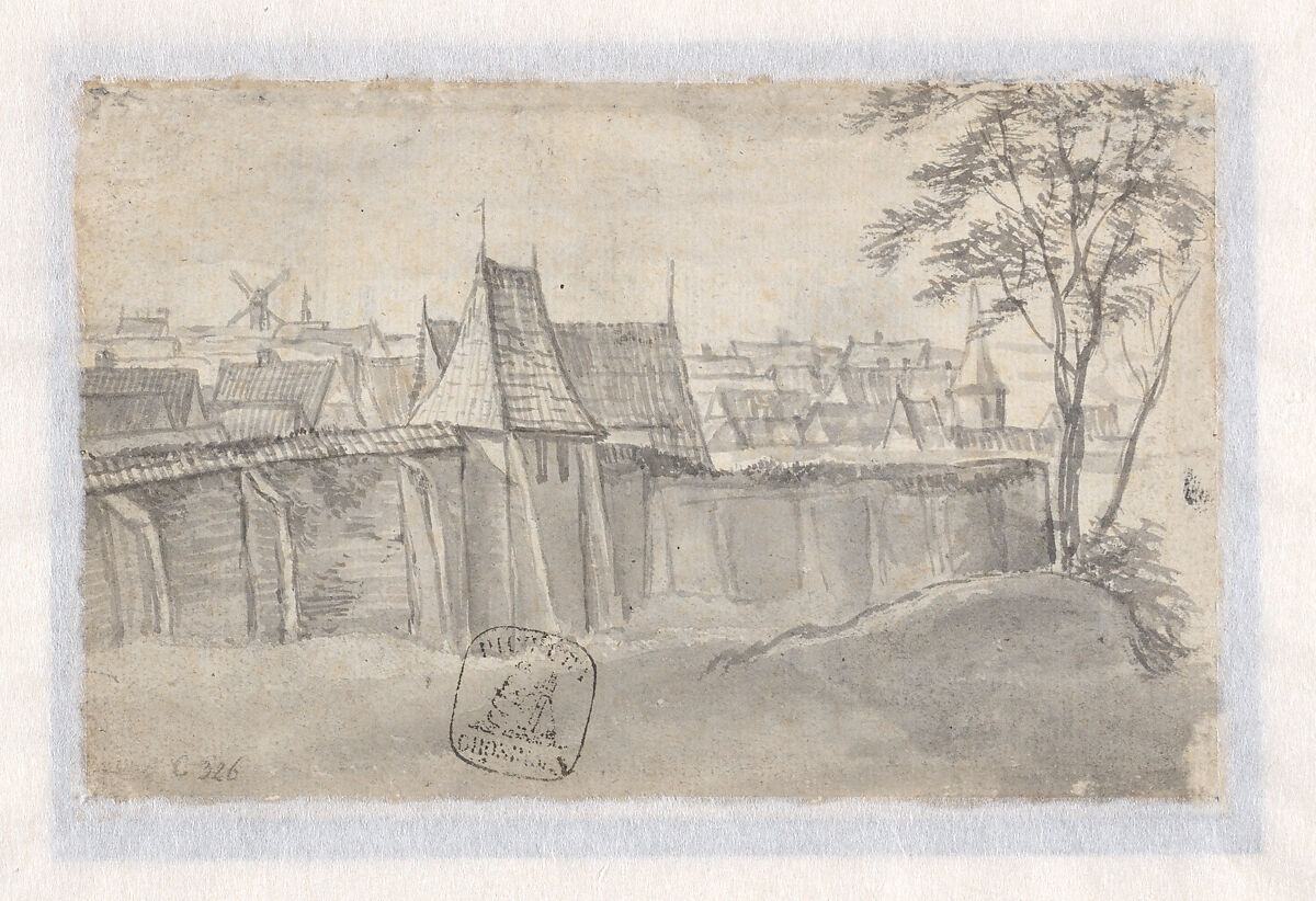 The Winsertor on the Messberg Hamburg (recto); View of the City Walls of Hamburg (verso), Anthonie Waterloo (Dutch, Lille 1609–1690 Utrecht), Black chalk, pen and gray and some brown ink, brush and gray wash; framing lines in brown ink (recto); brush and gray wash (verso)