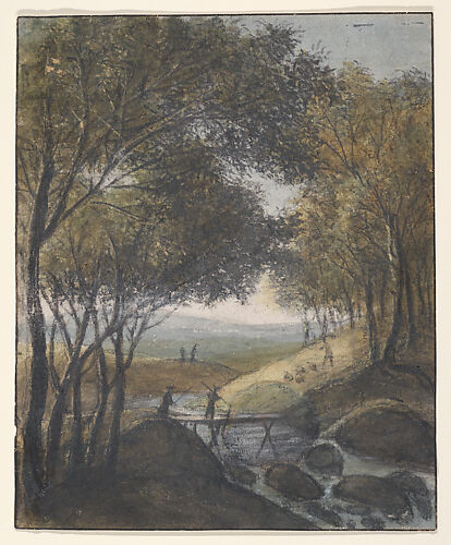 Landscape with a Traveler Crossing a Bridge (recto); Sketches of a Gate, a Bridge, and a Town Hall (verso)