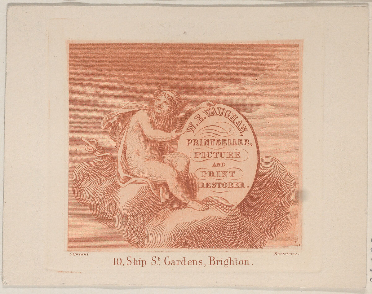 Trade Card for W.E. Vaughan, Printseller & Restorer, Francesco Bartolozzi (Italian, Florence 1728–1815 Lisbon), Engraving 