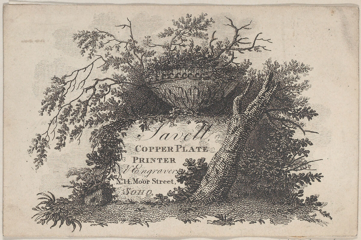 Trade Card for Savell, Copper Plate Printer, Anonymous, British, 18th century, Engraving 